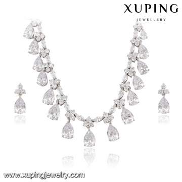 63938 Ensemble de bijoux de luxe de luxe Xuping, ensemble de bijoux de mariée plaqué de rhodium de couleur